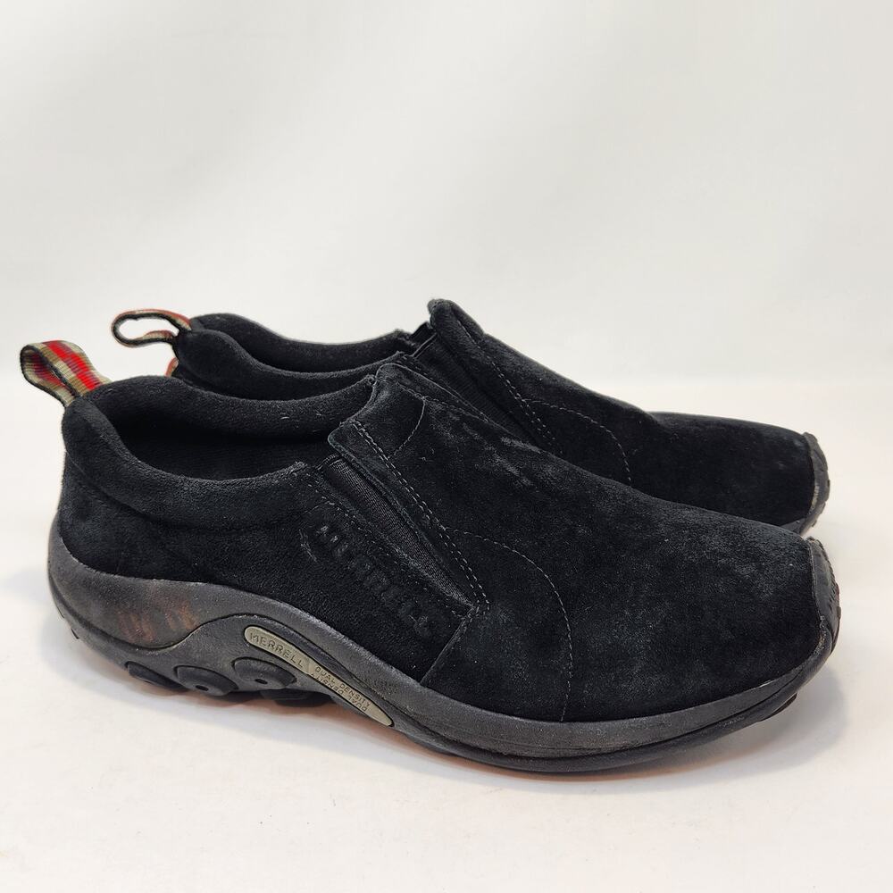 Merrell Womens Jungle Moc Black Suede Comfort Walking Shoes Size 9.5 Slip On